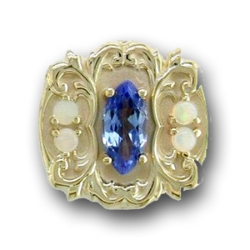 N636 14K MARQUISE TANZANITE & OPAL SLIDE WITH FLEUR DE LIS DESIGN 